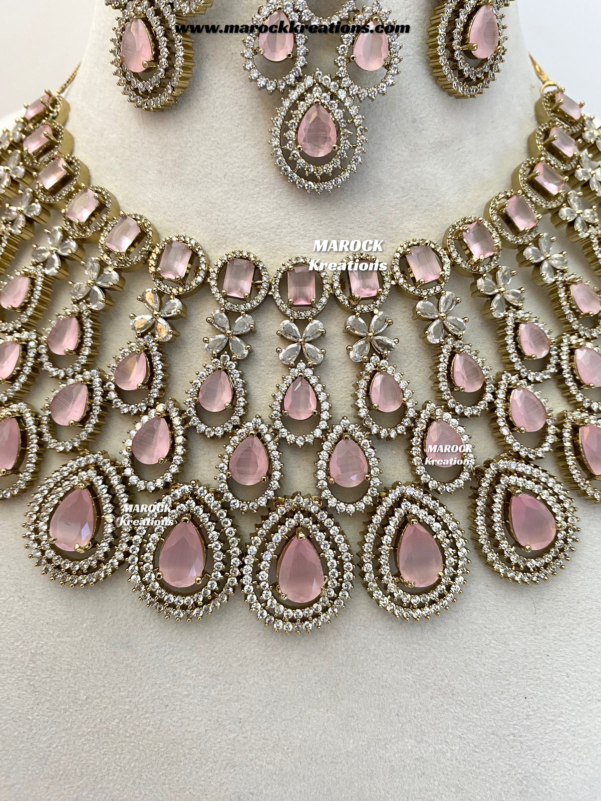 Tushita Antique Gold American Diamond Statement Necklace set/Bridal set