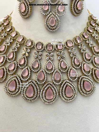 Tushita Antique Gold American Diamond Statement Necklace set/Bridal set