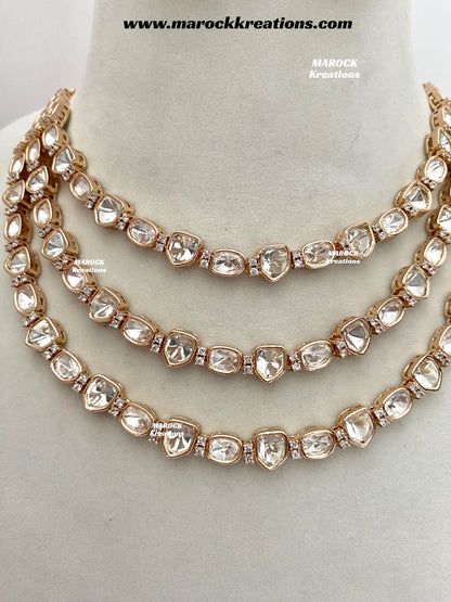 Farha Premium quality Tyani inspired gold plated triple layer statement necklace set