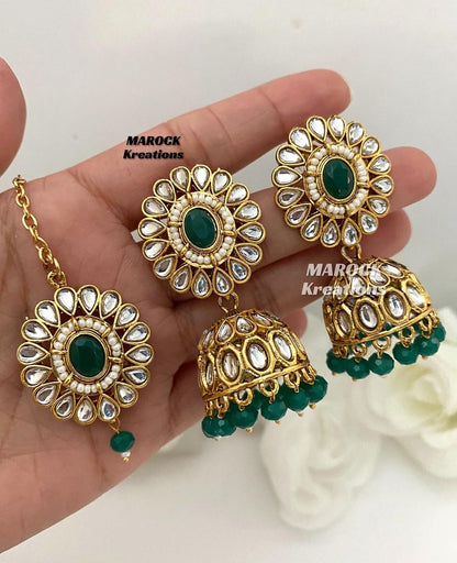 Sehaj Kundan Jhumki Earrings and tikka set