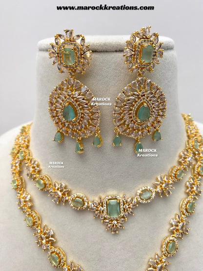 Farhat Golden American Diamond Necklace set