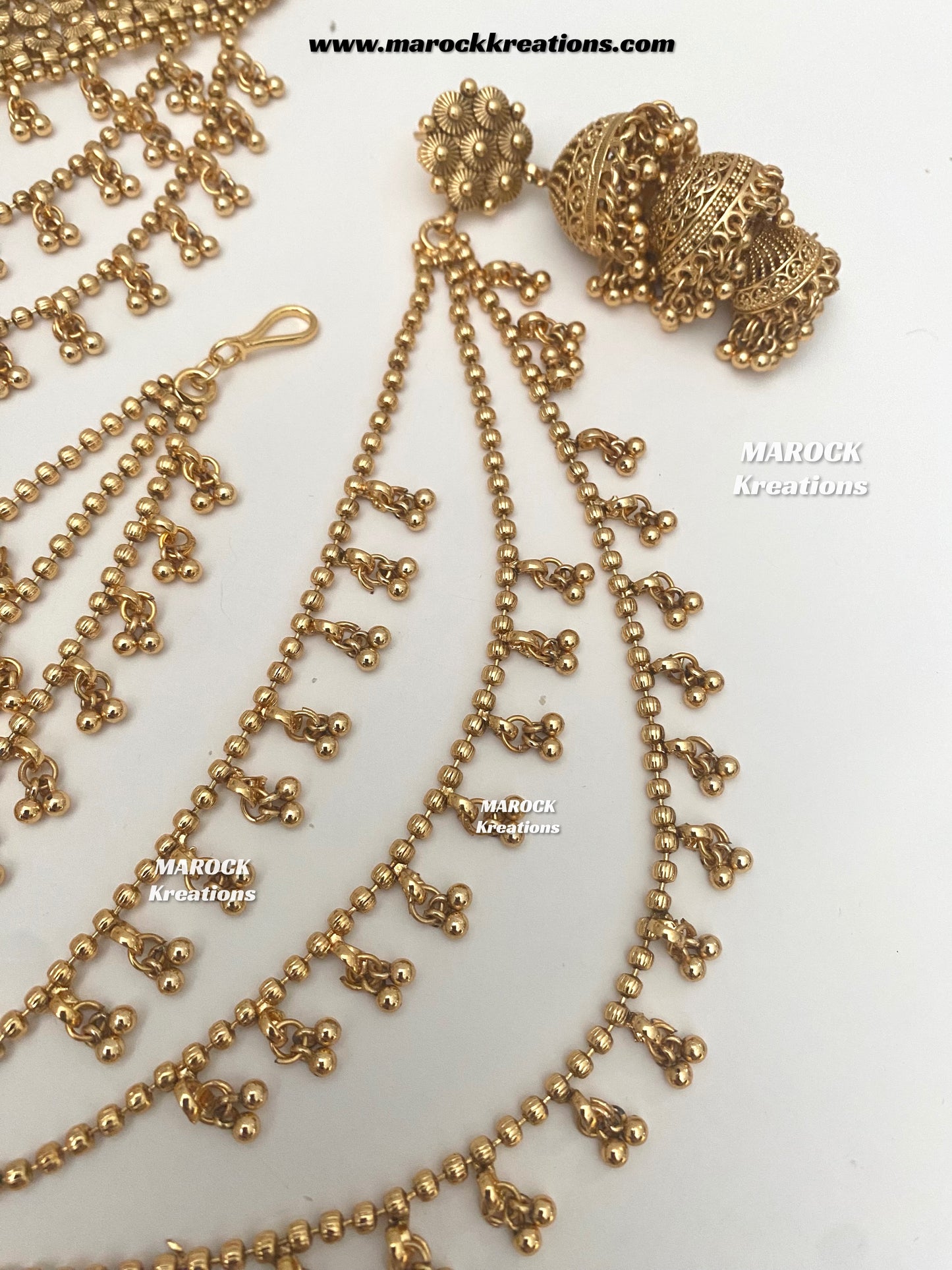 Tahmina Premium Quality Gold Plated statement choker set/triple layer Earchains/ Saharey attached with Earrings