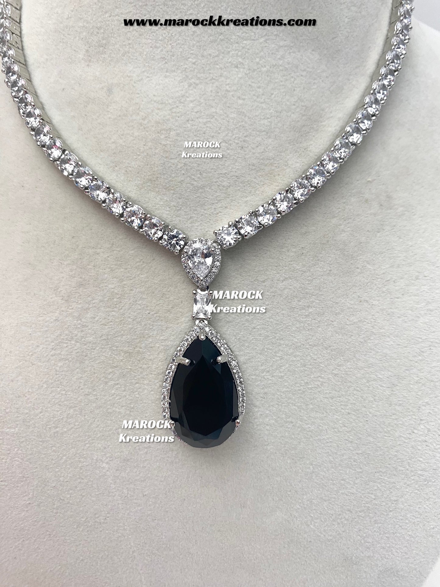 Ambreen Silver American Diamond Necklace set