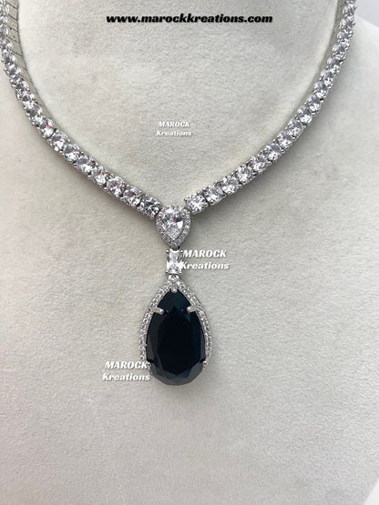 Ambreen Silver American Diamond Necklace set