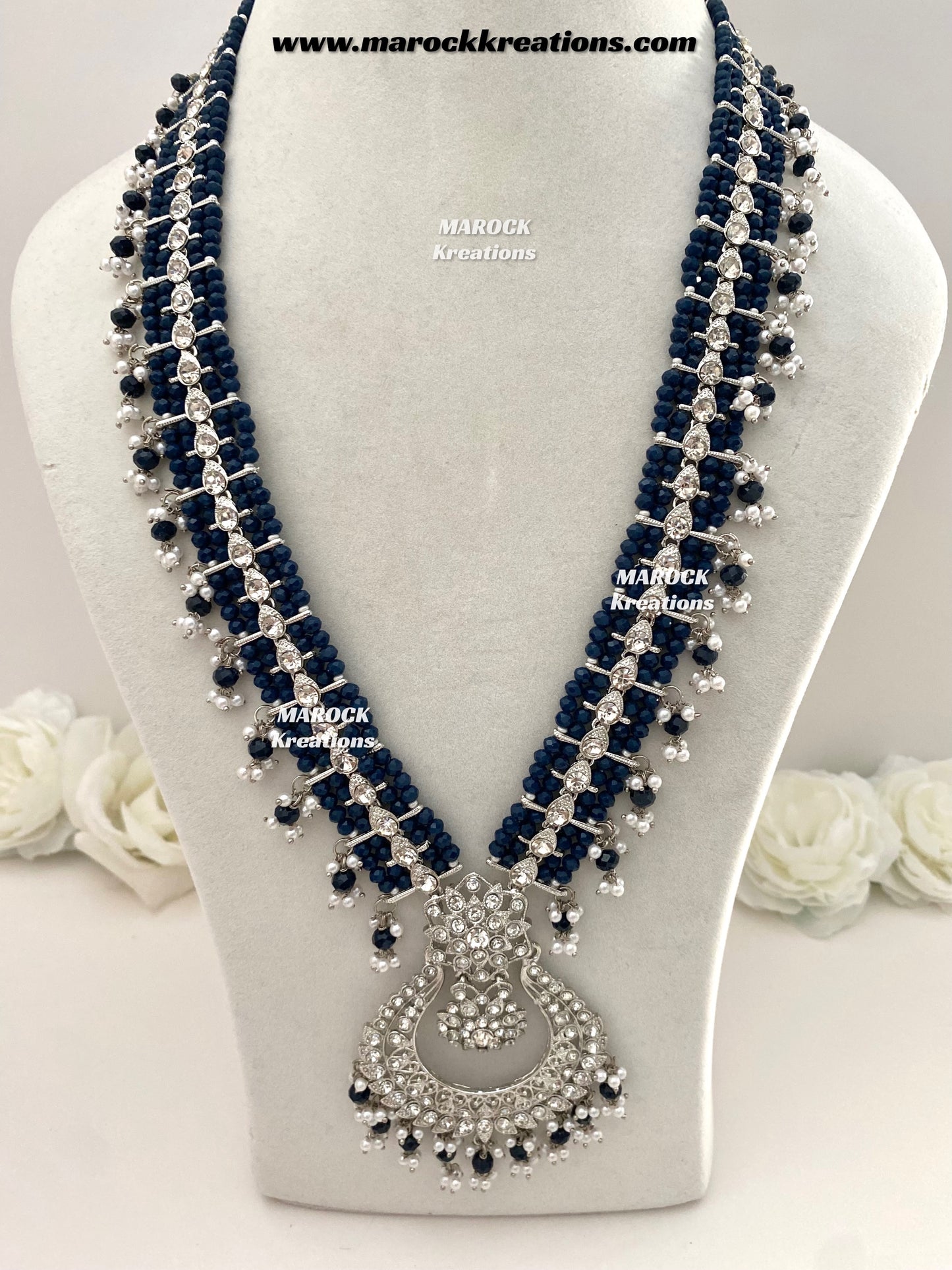 Sarwat Premium Quality Pakistani Silver Navy Blue Bridal set/bridal jewelry