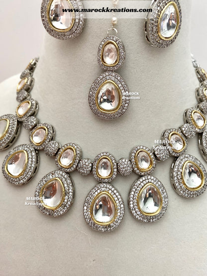 Evelyn Tyani inspired Premium Quality dual tone Kundan Necklace set