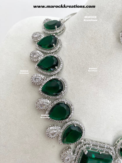 Fariha Silver American Diamond Necklace set
