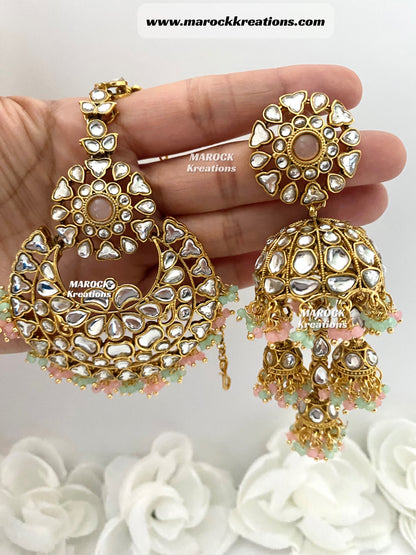 Disha Premium Quality Kundan Statement Earrings and tikka set