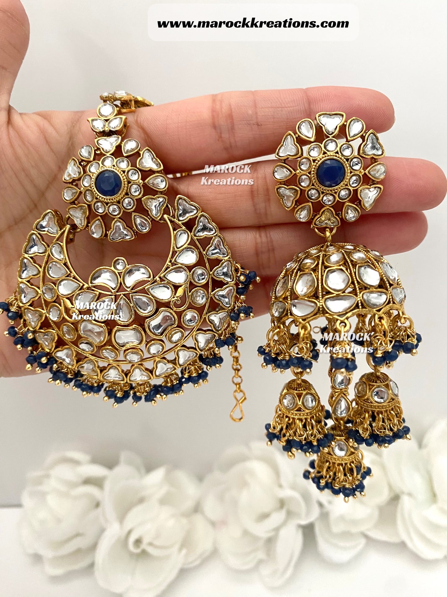 Disha Premium Quality Kundan Statement Earrings and tikka set