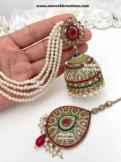 Sabiha Pakistani oversized Bahubali  Jhumki Earrings and tikka set