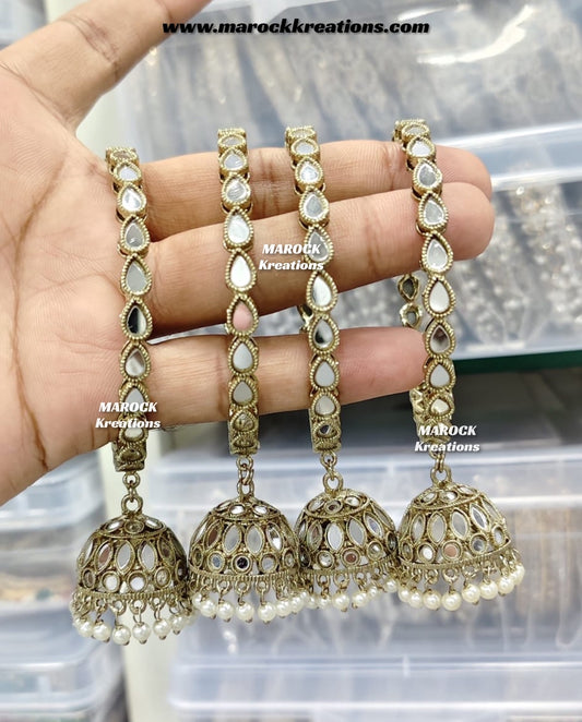 Ritika Mirror Antique Gold Jhumki Bangles/Kade comes in a pair