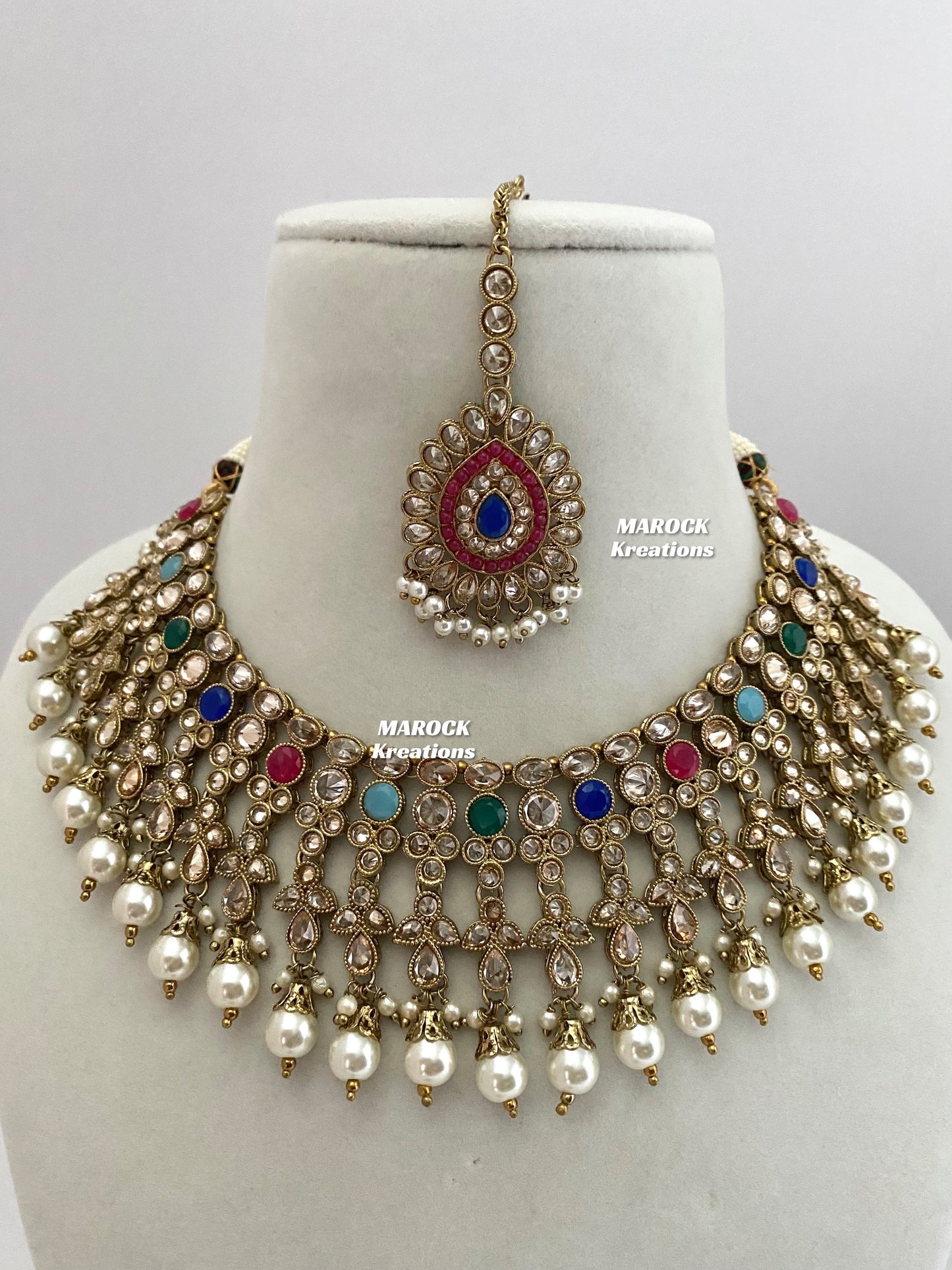 Antique Gold Polki Multi color Necklace set