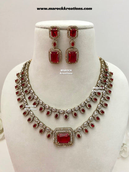 Eshika Antique Gold American Diamond double layer Necklace set