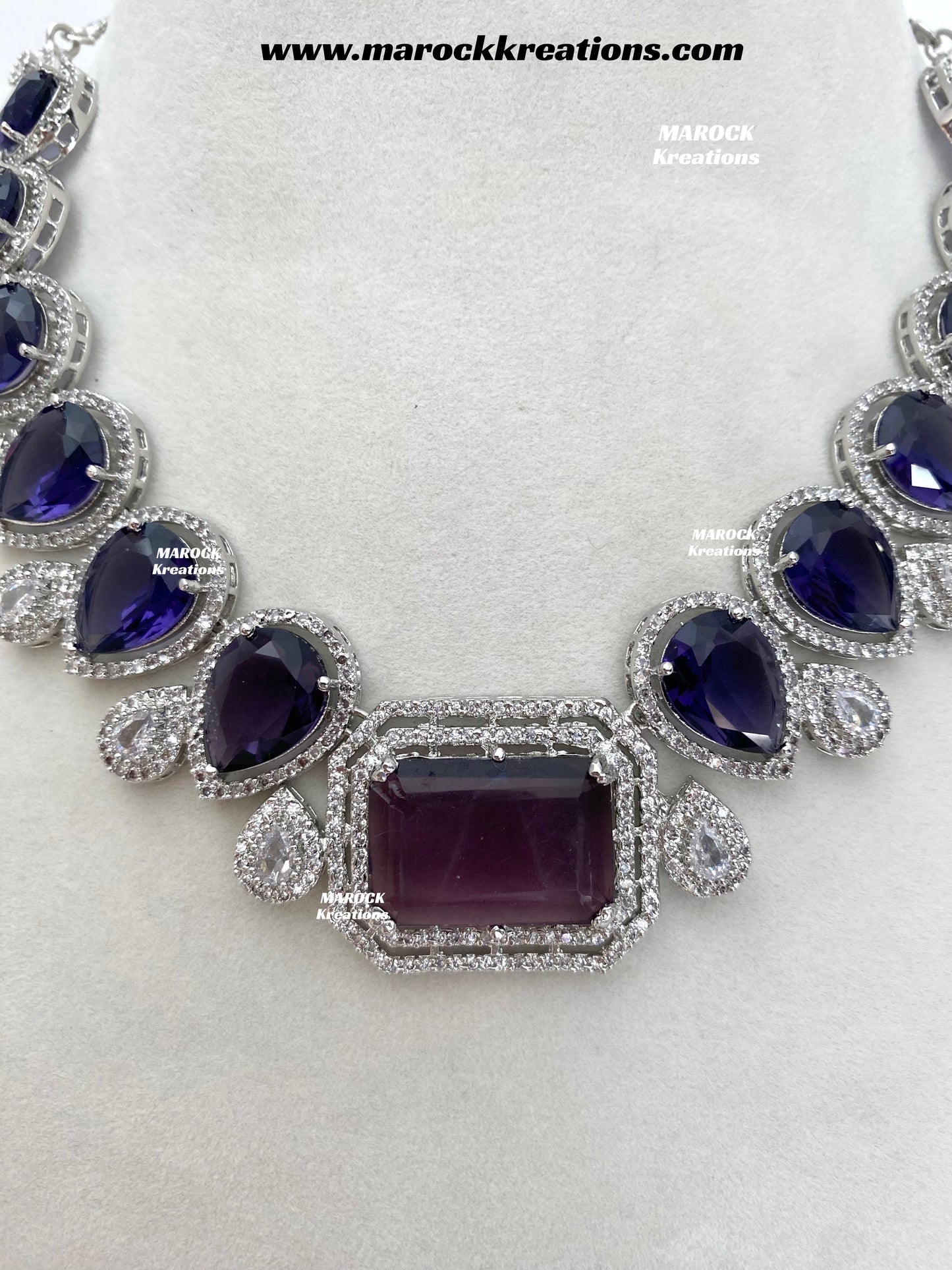 Fariha Silver American Diamond Necklace set