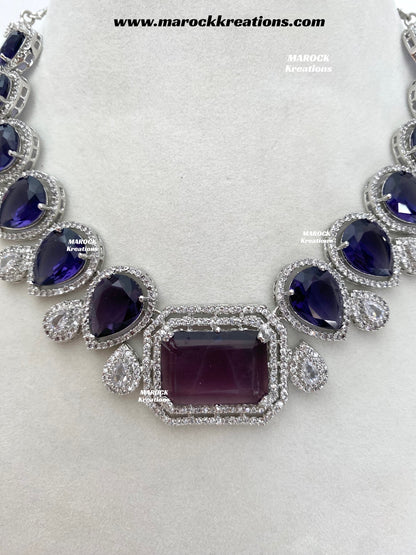 Fariha Silver American Diamond Necklace set