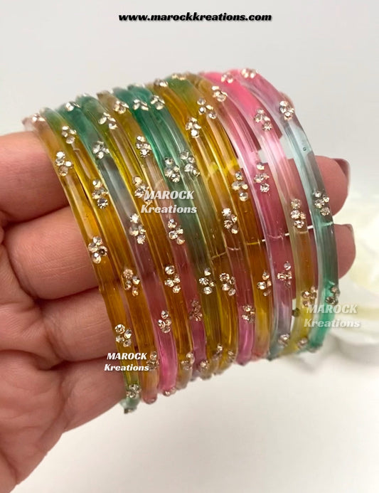 Rain drop Pastel Multi glass bangles (Pack of 1 dozen)