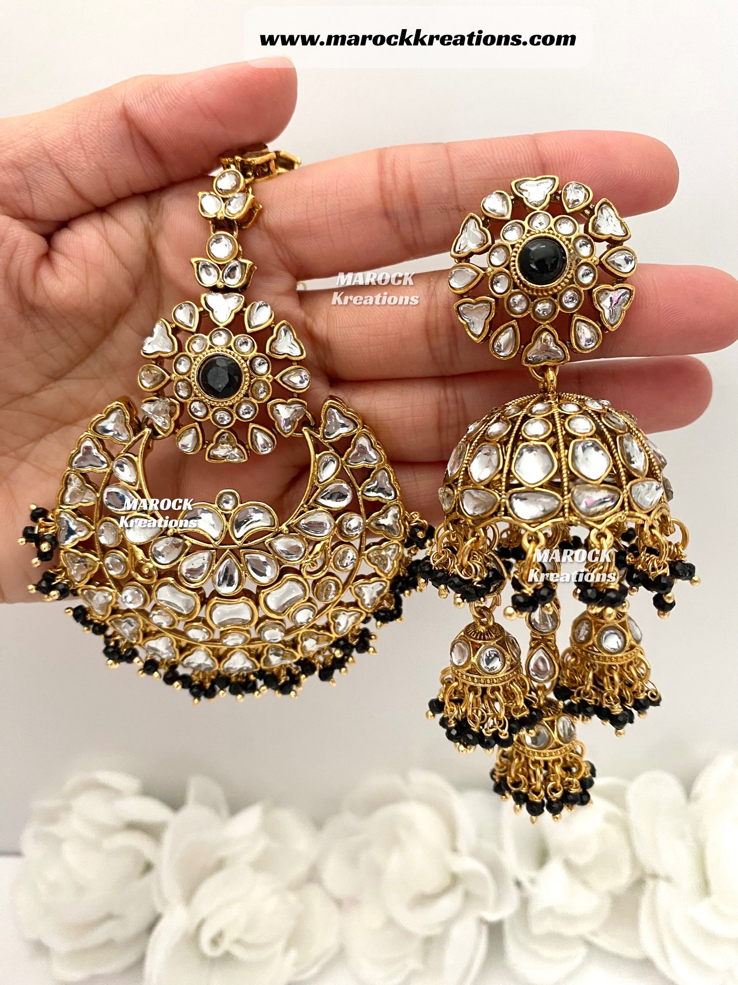 Disha Premium Quality Kundan Statement Earrings and tikka set