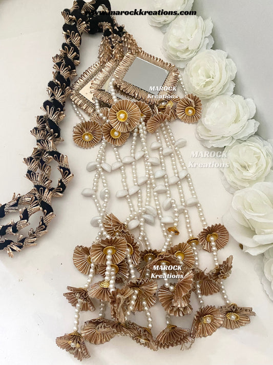 Gotta Patti mirror and shells Paranda with lace/Hair dori/Jago braid accessories