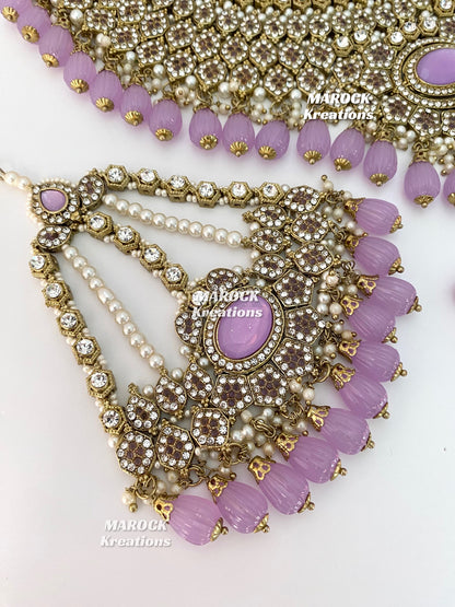 Antique Gold Pakistani Lavender Necklace set