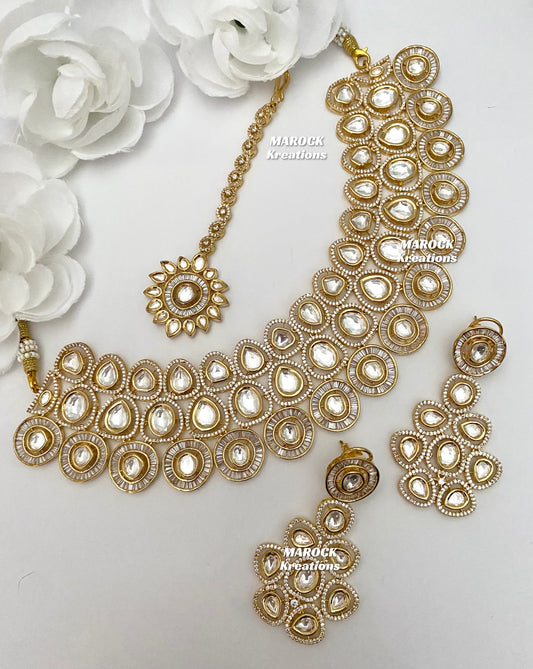 Tyani inspired Premium Quality Gold plated real kundan Necklace set