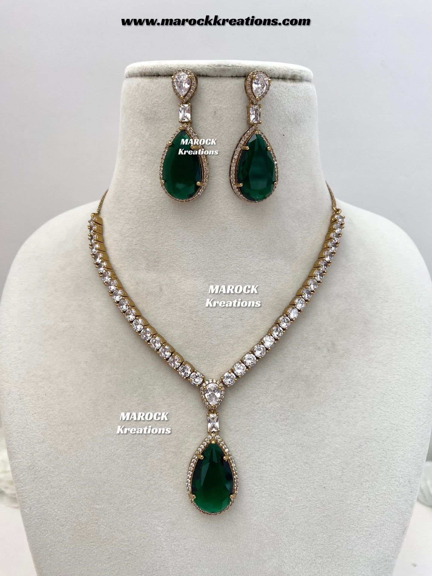 Ambreen Antique Gold American Diamond Necklace set