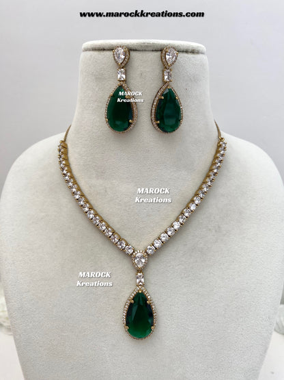 Ambreen Antique Gold American Diamond Necklace set