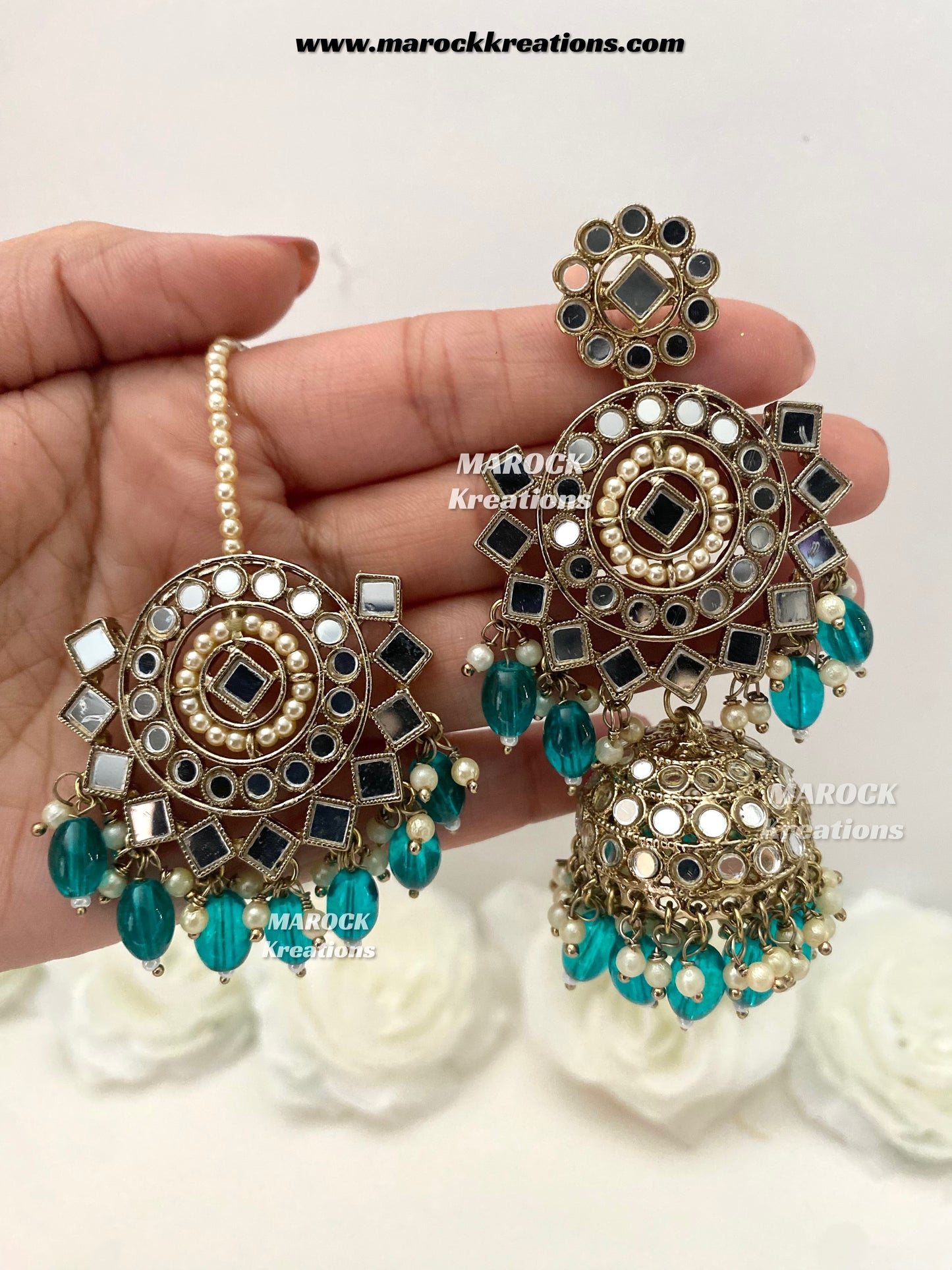 Aariya Premium Quality Mirror Earrings and tikka set