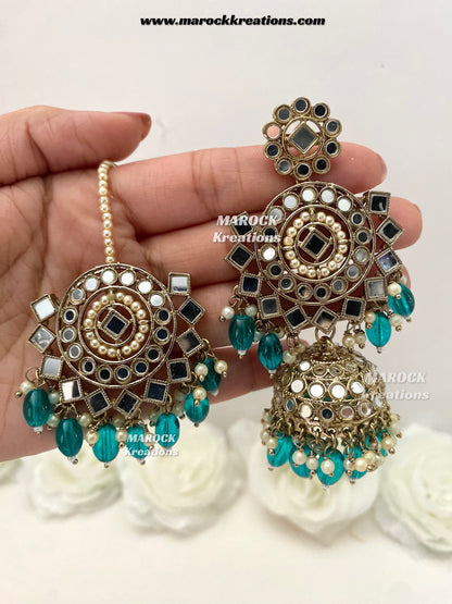Aariya Premium Quality Mirror Earrings and tikka set