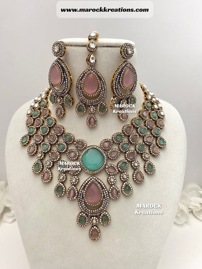 Sarah Bollywood style Victorian Monalisa Statement Necklace set