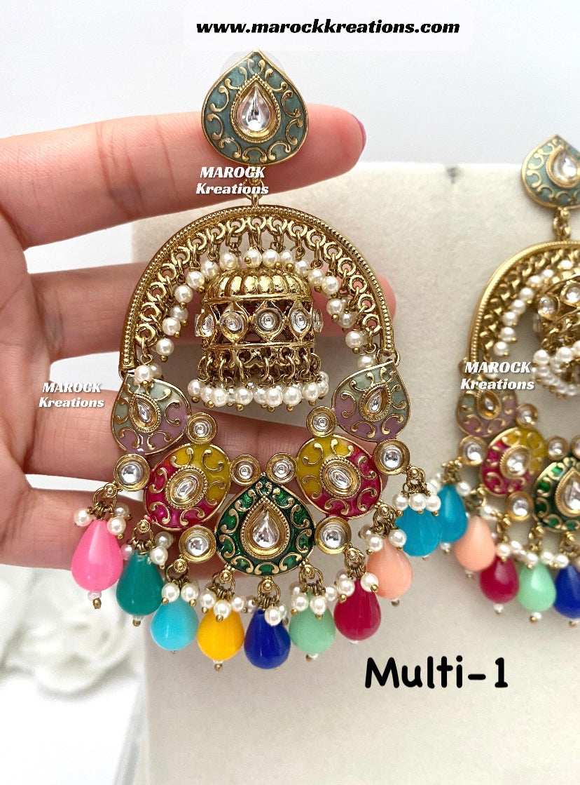 Tanya Bollywood style Kundan Meenakari Statement Earrings