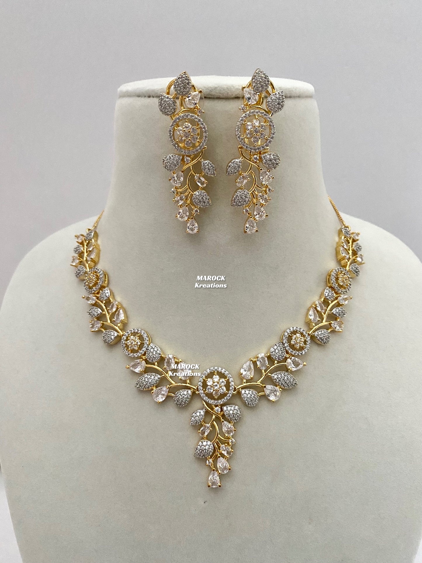 American Diamond Golden statement Necklace set