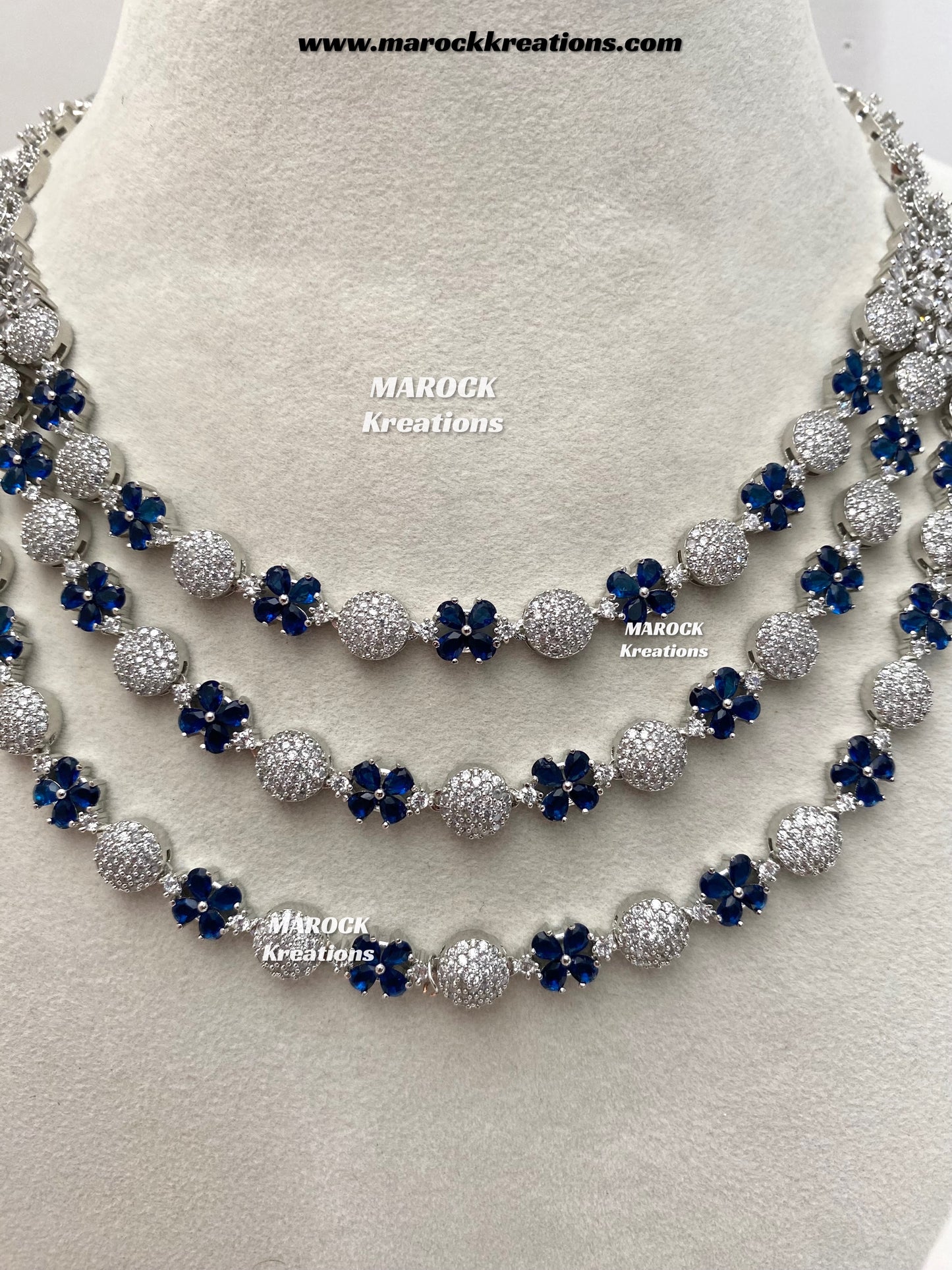 Kristin Silver American Diamond triple layer Necklace set