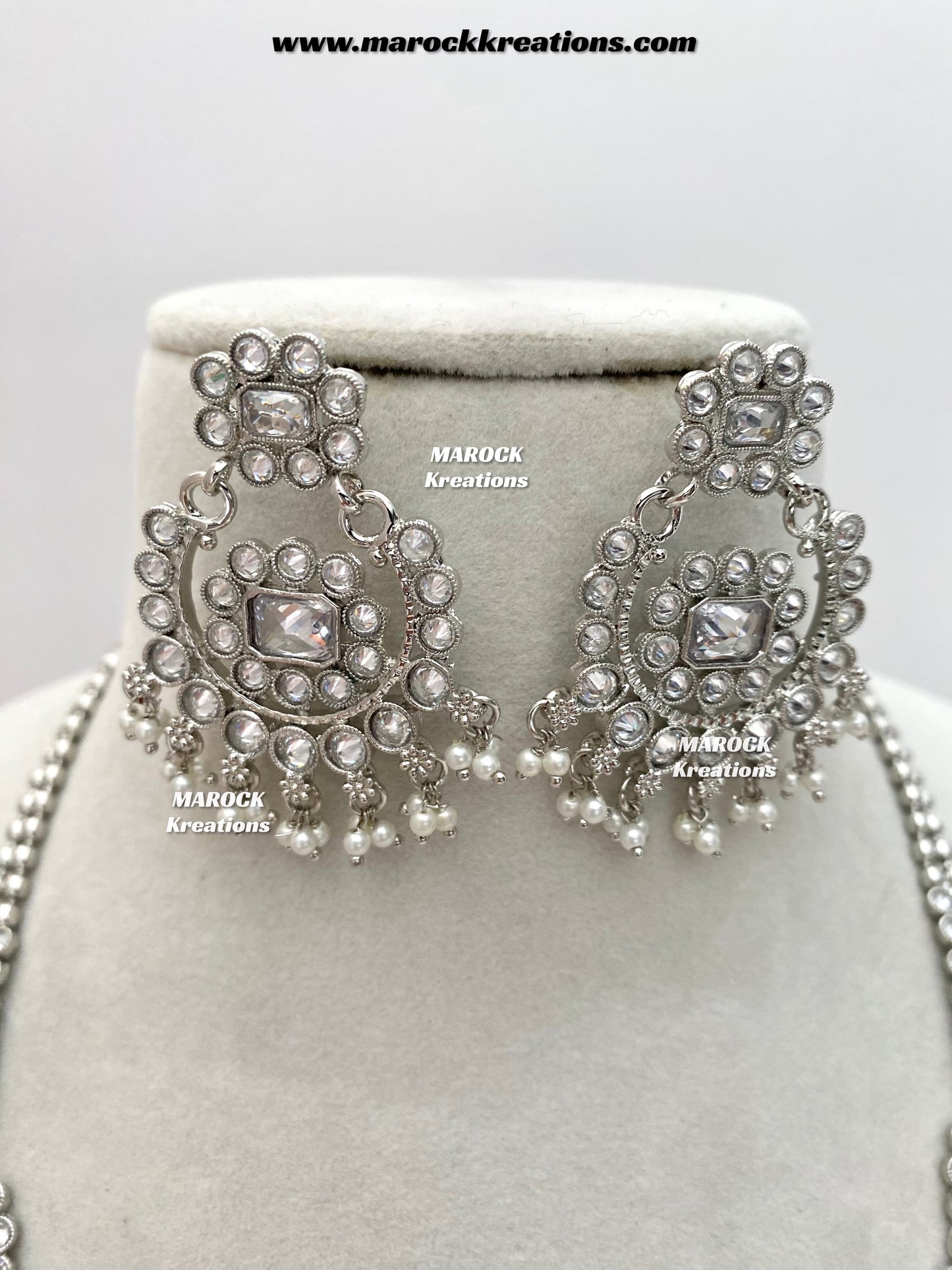 Meghan Premium Quality Polki triple layer silver statement Rani haar set