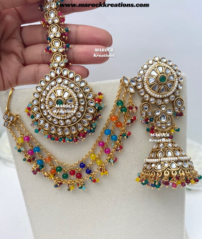 Elora Premium Quality Kundan bahubali Statement Earrings and tikka set