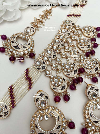 Nirvi Premium Quality Rose Gold Kundan Meenakari Choker/Necklace set