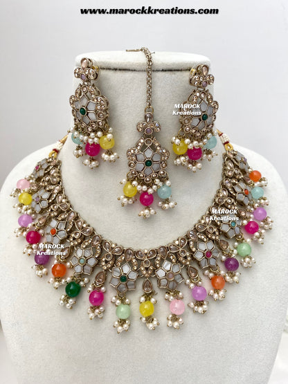 Arpan Antique Gold Polki MOP Statement Necklace set