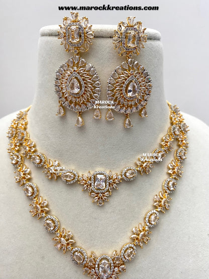Farhat Golden American Diamond Necklace set