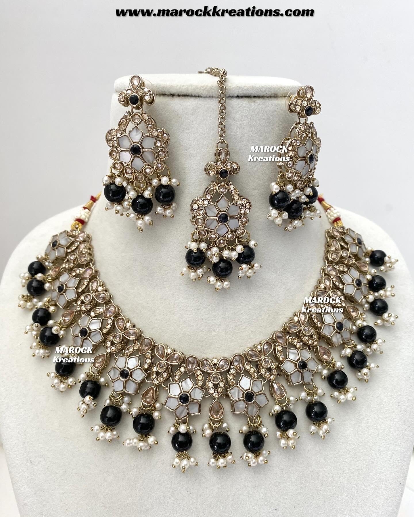 Arpan Antique Gold Polki MOP Statement Necklace set