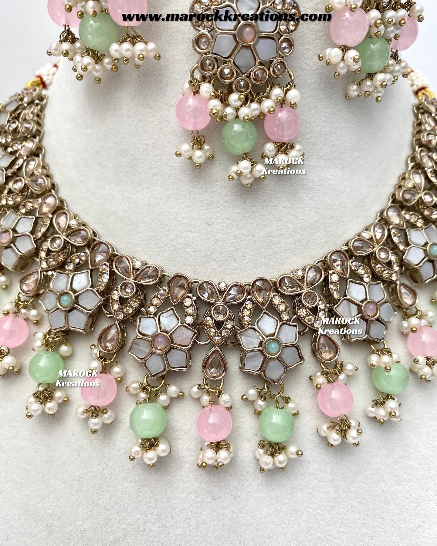Arpan Antique Gold Polki MOP Statement Necklace set