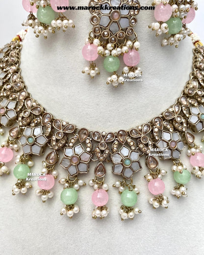 Arpan Antique Gold Polki MOP Statement Necklace set