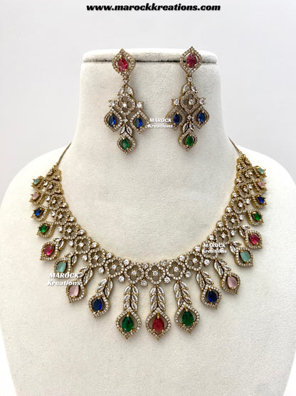 Maliha Antique Gold American Diamond Statement Necklace set
