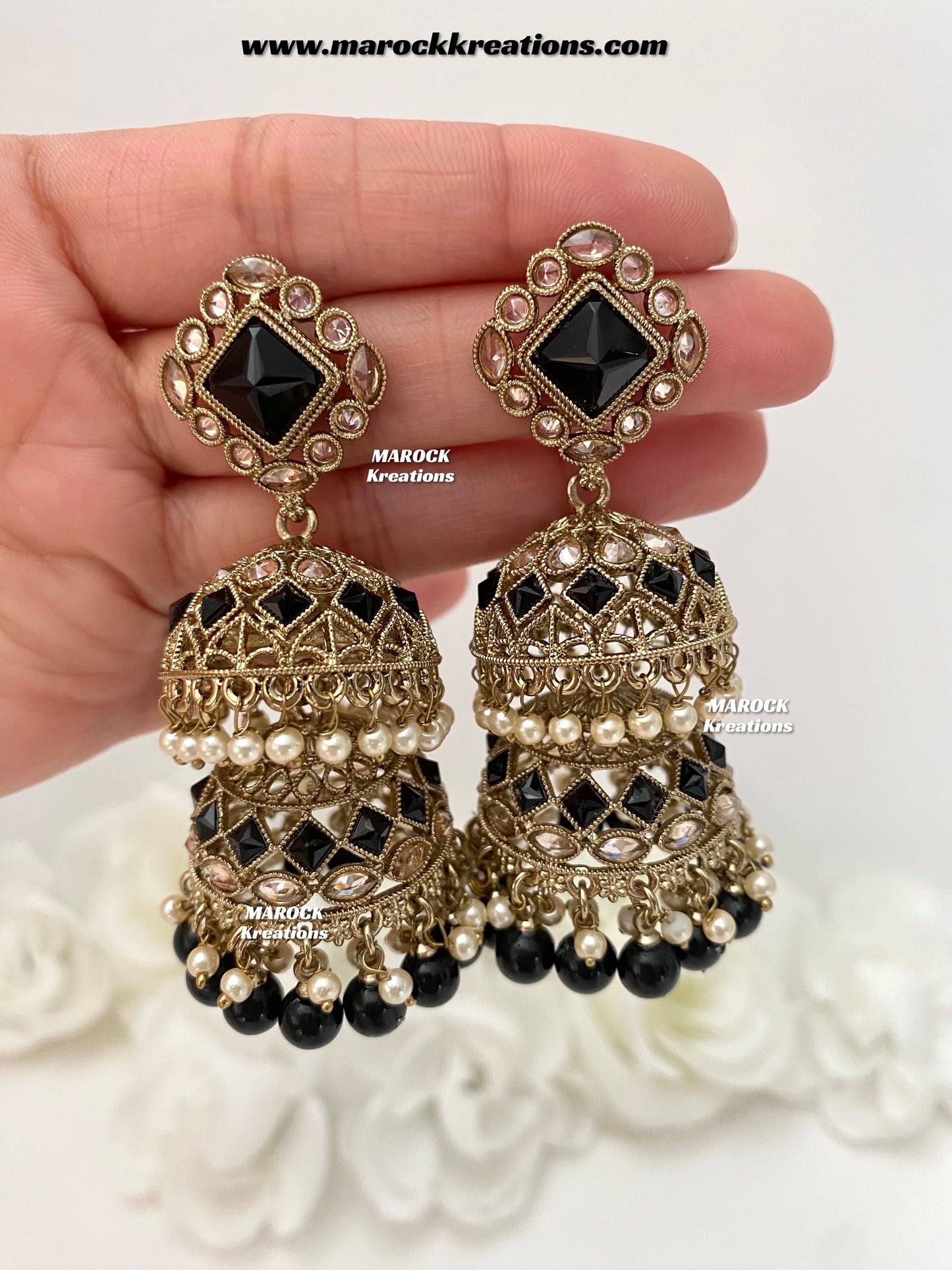 Rehana Antique Gold Polki double jhumki Statement Earrings