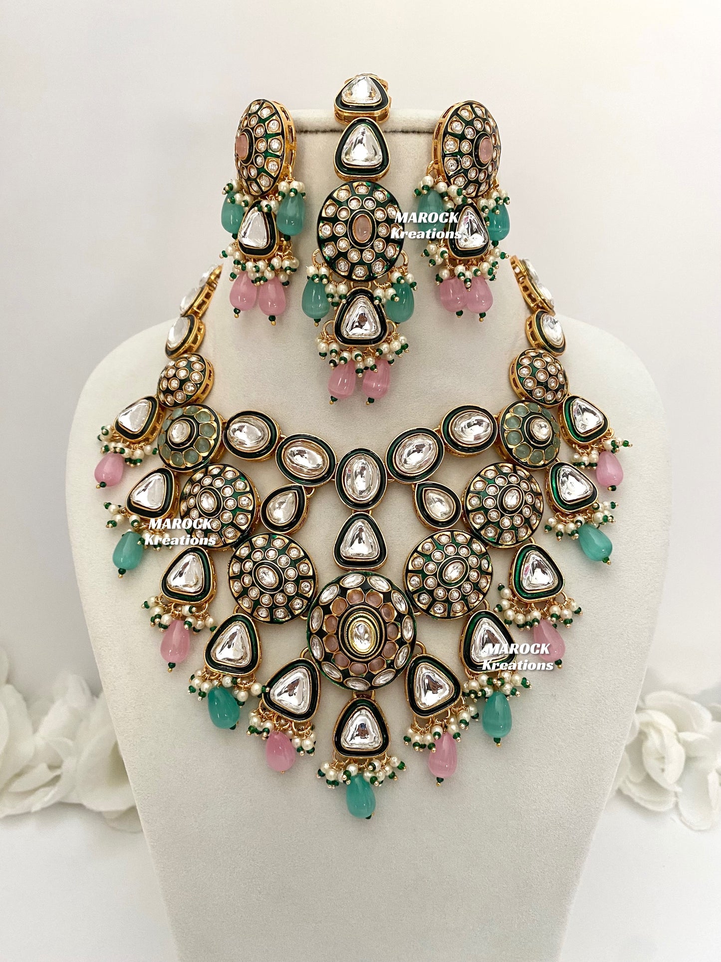 Amisha Premium Quality Kundan Meenakari Statement Necklace set