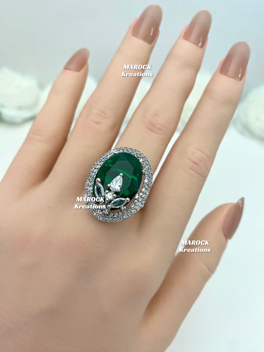 Silver American Diamond adjustable Finger Ring