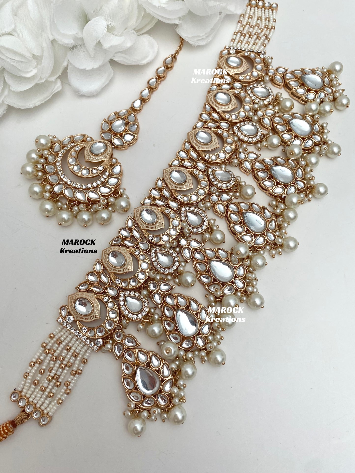 Kaniz Premium Quality Rose Gold Kundan Meenakari Choker/Necklace set