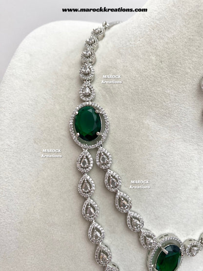 Zehra Silver American Diamond Double layer Necklace set