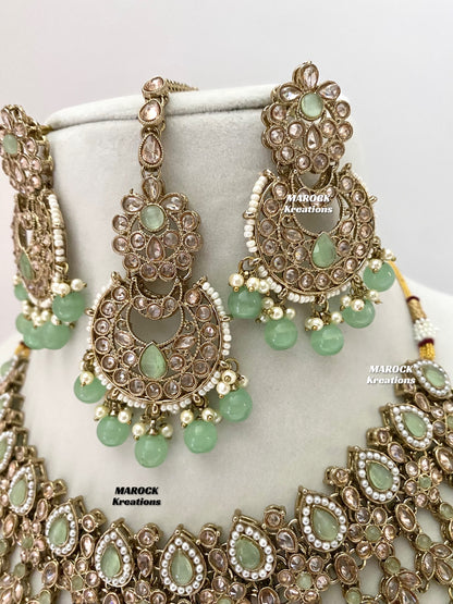 Sadhna Antique Gold Polki Necklace set