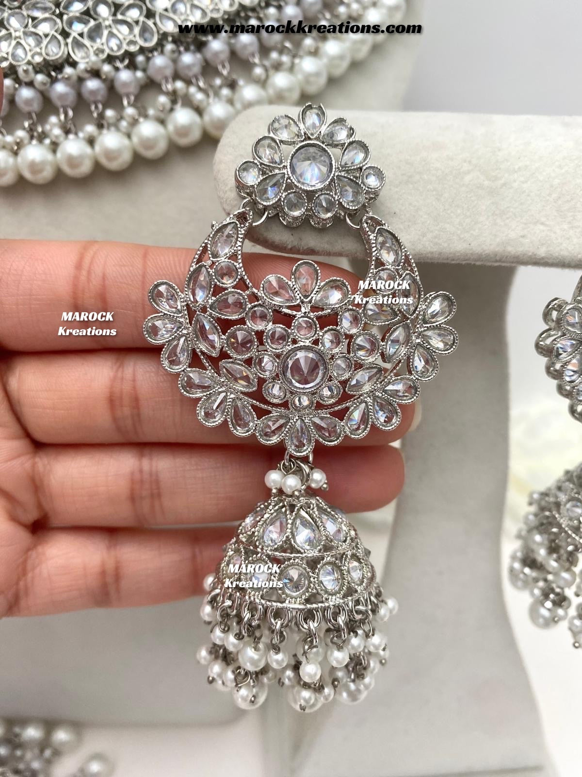 Silver Pakistani Polki choker/necklace set with Passa
