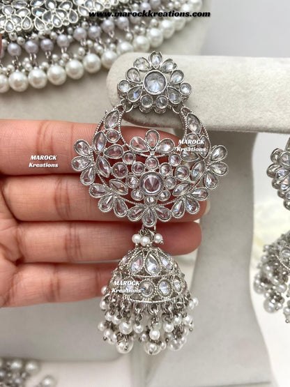 Silver Pakistani Polki choker/necklace set with Passa