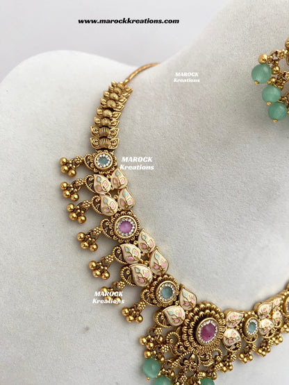 Mayuri Premium Quality Gold Plated Meenakari Rajwadi Necklace set